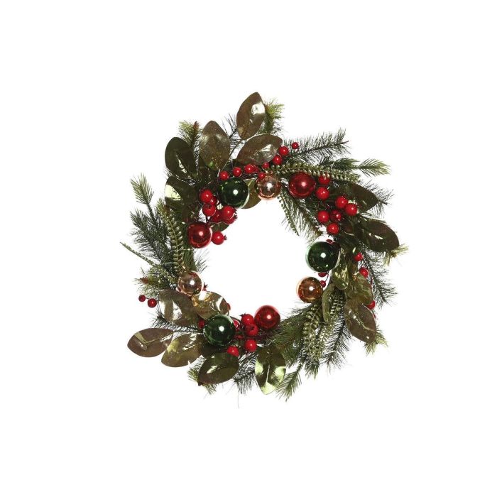 DKD Home Decor Corona de Navidad Tradicional Verde Rojo con 40 Leds, Fabricada en PVC, 50 cm de Diámetro y 15 cm de Profundidad 1