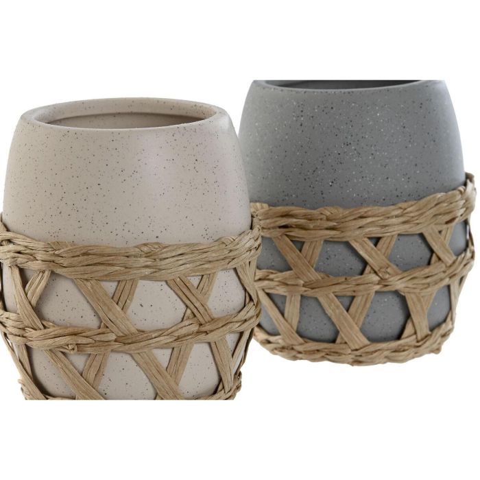 Vaso Basicos DKD Home Decor Crema Gris 9 x 10.5 x 9 cm (2 Unidades) 2