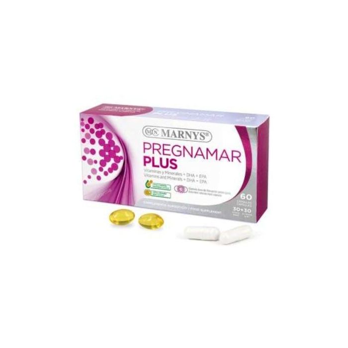 Pregnamar Plus 30+30 Cápsulas. Suplemento DHA para Neuro-desarrollo Fetal. Vitaminas y Minerales para Gestación