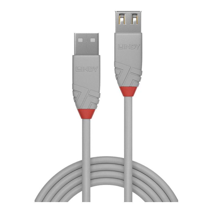 LINDY 36715 Cable USB A Macho a USB A Hembra, USB 2.0, 5 metros, Gris