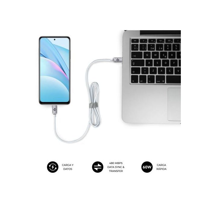 Subblim Cable Optimus USB C a USB C Carga Rápida 60W, 2m, Nylon Trenzado, Blanco Subblim Cable Optimus USB C a USB C Carga Rápida 60W, 2m, Nylon Trenzado, Blanco
