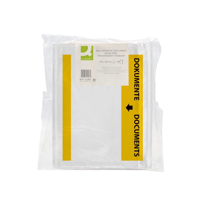 Q-connect Sobre Autoadhesivo Portadocumentos Multilingüe 225x165 mm Transparente Paquete 100 1