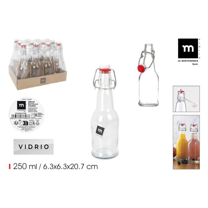La Mediterranea Botella 250 ml con Tapón Hermético PRB La Medit (24 Unidades)
