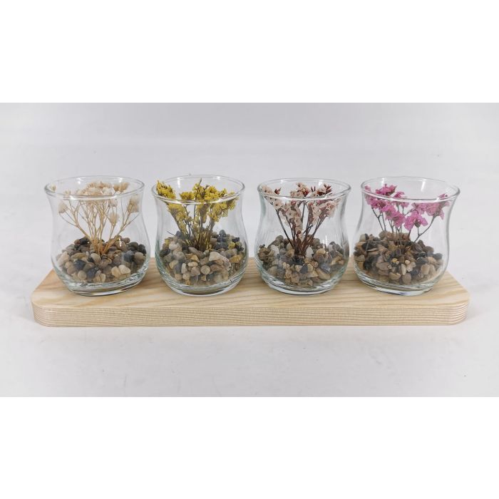 DKD Home Decor Decoración Boho con Flor Seca, Madera y Cristal, Natural Multicolor, 8.5 x 10 x 29 cm (2 Unidades)