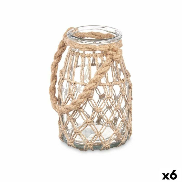 Portavelas Bote Transparente Natural Vidrio Cuerda 14 x 21 cm (6 Unidades) Portavelas Bote Transparente Natural Vidrio Cuerda 14 x 21 cm (6 Unidades)