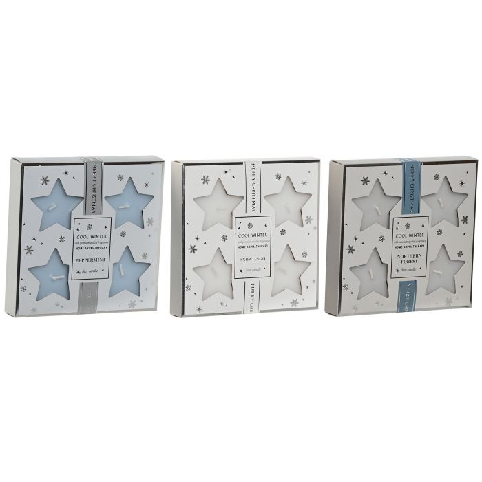 DKD Home Decor Vela Navidad Moderna de Cera, Set de 4 Piezas, Colores Surtidos Azul Celeste, Blanco y Beige, 6x6x2.5 cm 2