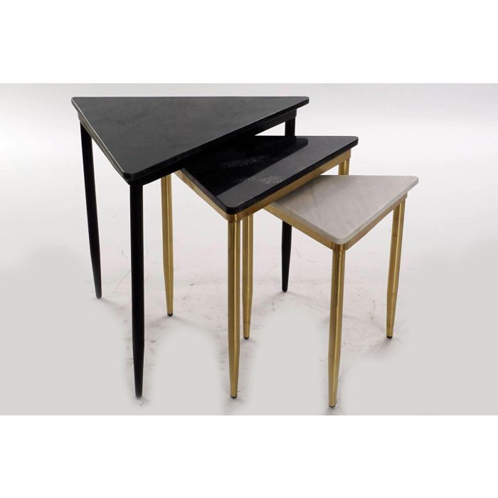 DKD Home Decor Mesita Auxiliar Moderno Blanco Negro Set de 3 46.5 x 53 x 68 cm 2