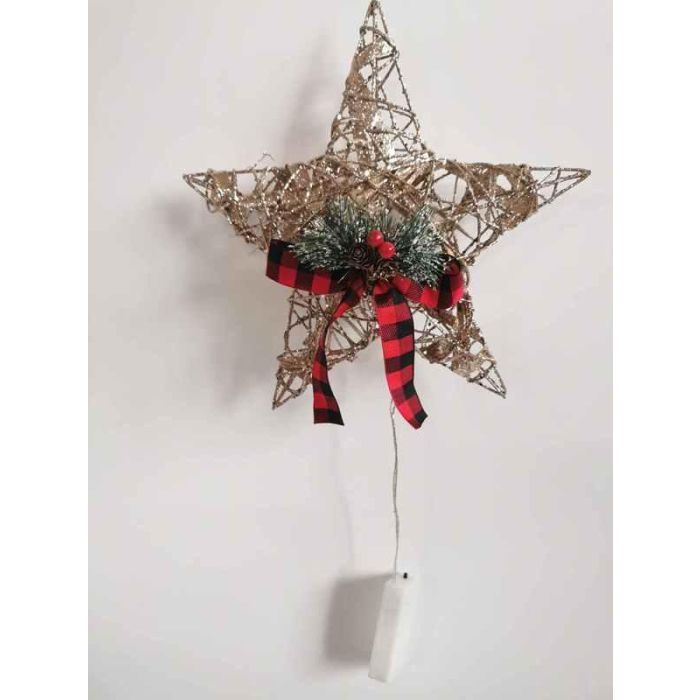 DKD Home Decor Estrella de Navidad Alpina de Ratán Natural con Luz LED, 30x30 cm, Decoración Navideña de Interiores, Pack de 6 Unidades