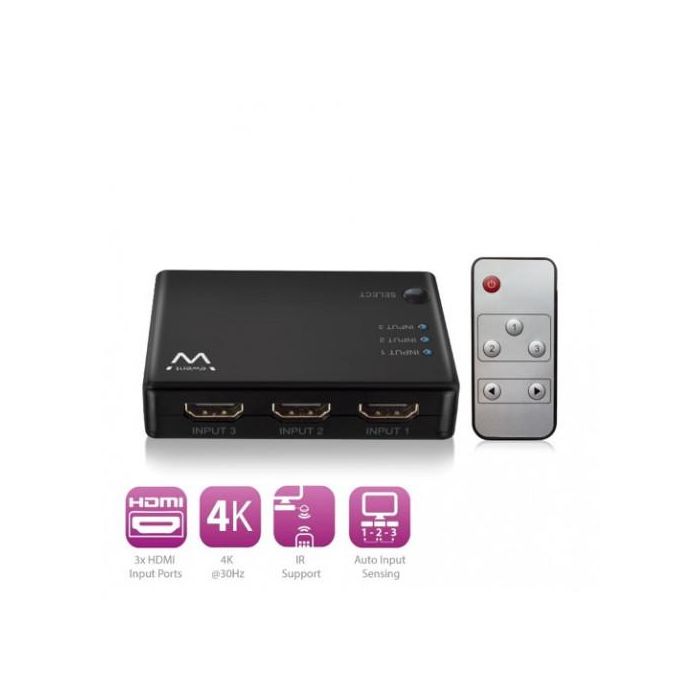 Ewent Switch HDMI EW3730 4K 3x1 con mando a distancia, detección automática de entrada 1 Ewent Switch HDMI EW3730 4K 3x1 con mando a distancia, detección automática de entrada 1