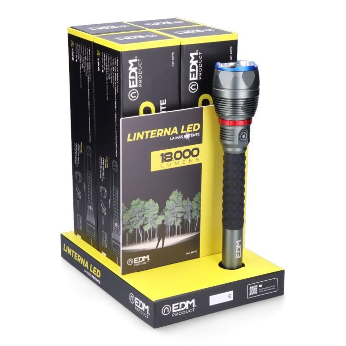 Edm Linterna LED de Largo Alcance 18000 lm 180w Hasta 20h Autonomía IP67 Aluminio Power Bank 6