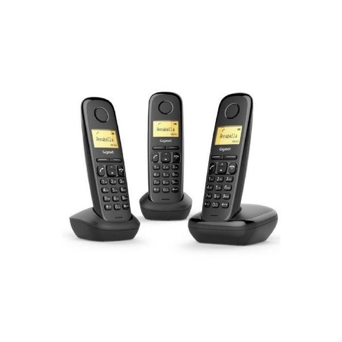Gigaset L36852-H2802-D211 Teléfono Inalámbrico Digital A170 Pack TRIO Negro, Pantalla Iluminada, ECO DECT, Agenda 50 Contactos 0 Gigaset L36852-H2802-D211 Teléfono Inalámbrico Digital A170 Pack TRIO Negro, Pantalla Iluminada, ECO DECT, Agenda 50 Contactos 0