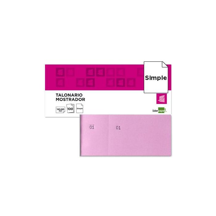 Talonario Liderpapel Mostrador 60x145 mm Tl05 Rosa Con Matriz 20 unidades