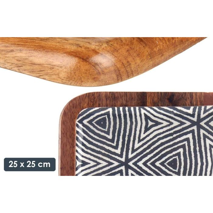 Centro de Mesa Cuadrado 25x25 cm Étnico - Giftdecor, Madera y Plástico, Blanco/Marrón/Negro (6 Unidades) 3