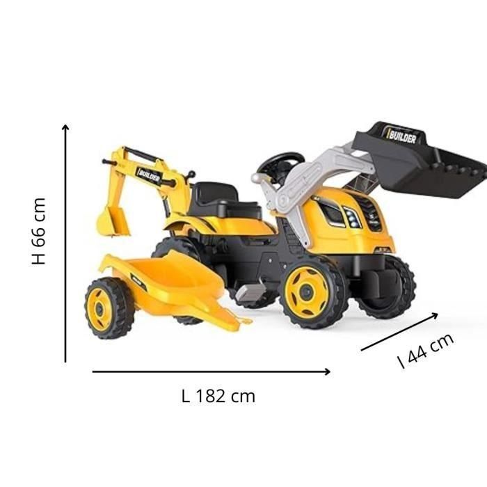Smoby SMO3032167103048 Tractor de Pedales Max Builder con Remolque, Excavadora y Pala - Naranja 1