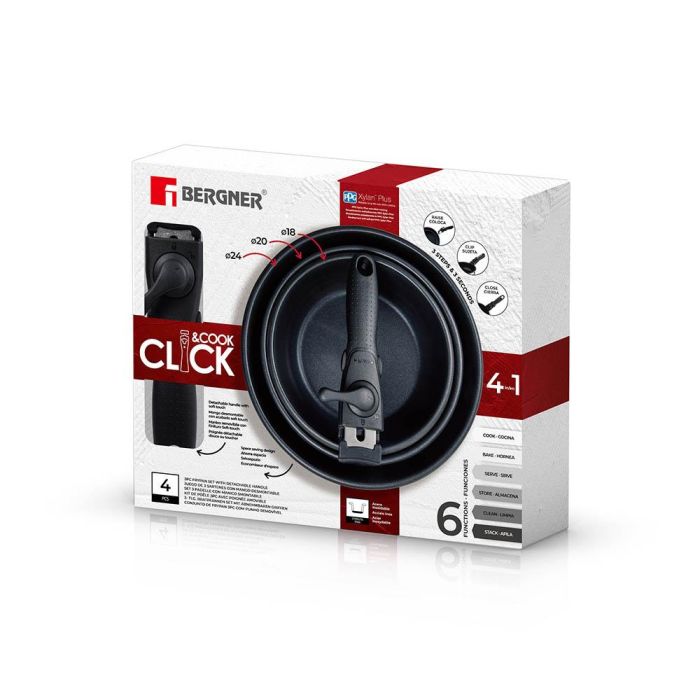 Bergner Set 3 Sartenes Click & Cook BG-32292-MM Acero Inoxidable Ø18/Ø20/Ø24 cm Aptas Inducción 3
