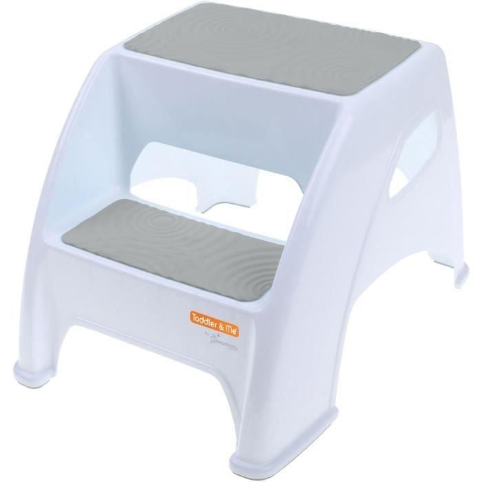 Taburete con escalera - DREAMBABY - Toddler & Me 2 Up - Antideslizante y texturizado - Hasta 145kg para pequeños y adultos - Gris