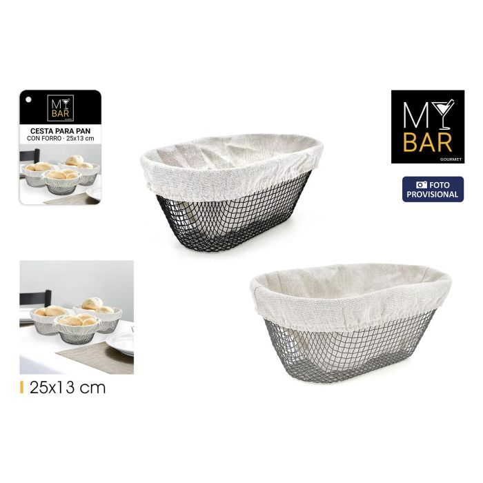 Cesta Pan Metal Oval con Forro 25x13 cm My Bar - Inde (18 Unidades) Cesta Pan Metal Oval con Forro 25x13 cm My Bar - Inde (18 Unidades)