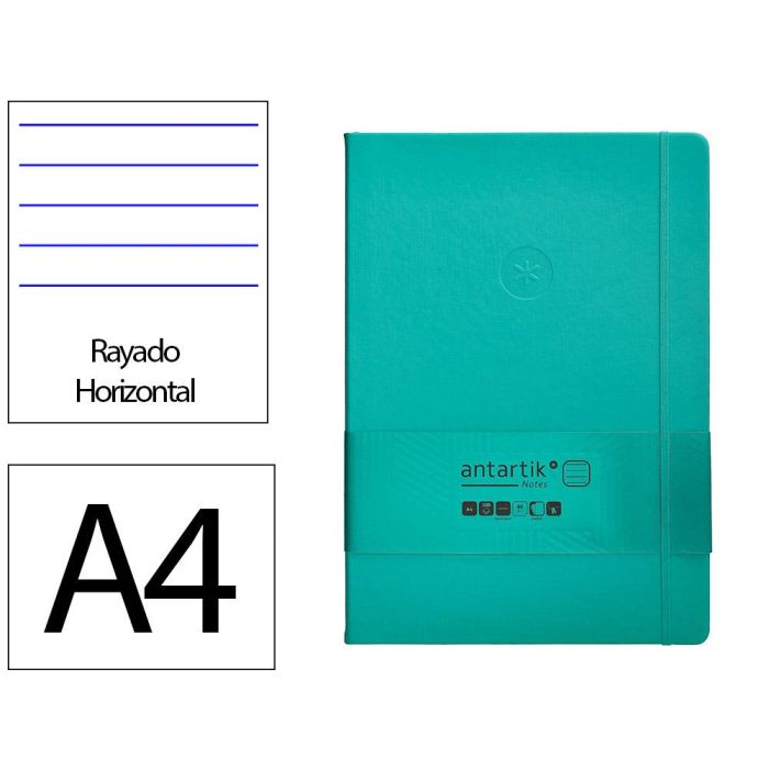 Cuaderno Con Gomilla Antartik Notes Tapa Dura A4 Hojas Rayas Turquesa 100 Hojas 80 gr Fsc