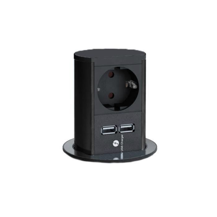 Bachmann Módulo Enchufes Elevator 1 Schuko 2 USB Aluminio Anodizado Negro Mate Pure Black
