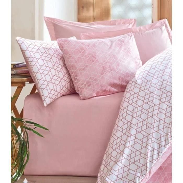 Juego de cama - 1 funda nórdica 220x240 cm + 2 fundas de almohada 60x60 cm - 100% algodón - Rosa 1 Juego de cama - 1 funda nórdica 220x240 cm + 2 fundas de almohada 60x60 cm - 100% algodón - Rosa 1