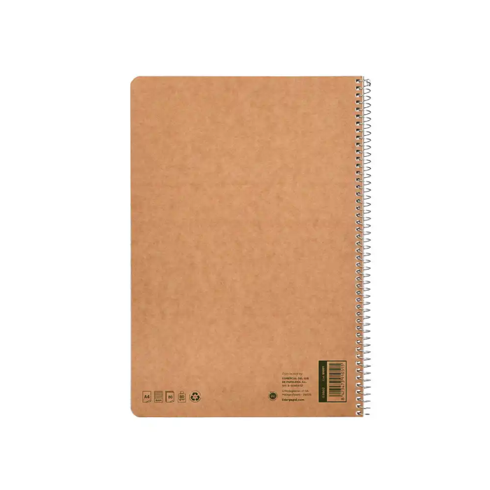 Liderpapel Cuaderno espiral A4 Ecouse tapa cartulina kraft 80 hojas papel reciclado 80gr cuadro 4mm con margen 4