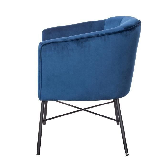 Sillón ELIOTT - Patas de metal - Terciopelo azul - L 68 x P 59 x A 72 cm 3