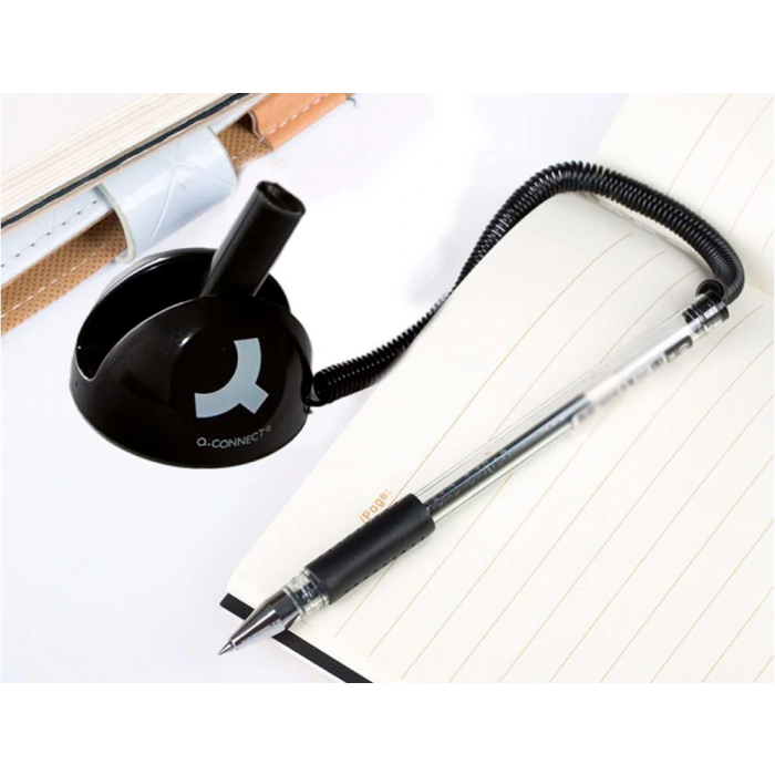 Q-connect Boligrafo Extensible con Cadena, Soporte Adhesivo y Tinta Azul, Punta 1 mm 2