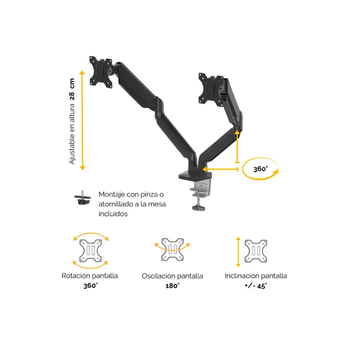 Fellowes Platinum Series Dual Arm Brazo para Monitor Doble VESA Pantallas hasta 9" 7