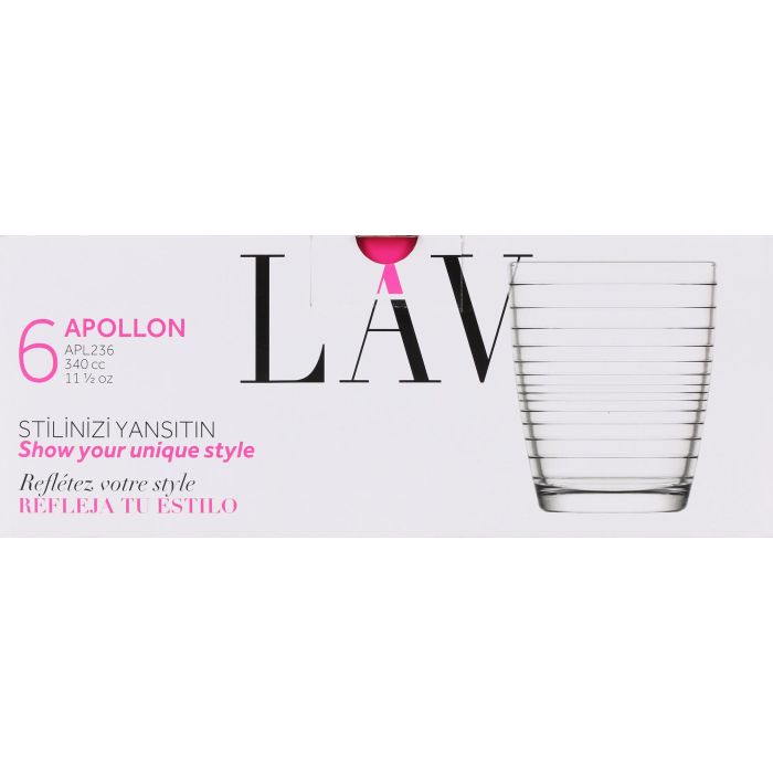 Set de 6 vasos Apollon 340 cc - Lav (8 Cajas) 1 Set de 6 vasos Apollon 340 cc - Lav (8 Cajas) 1