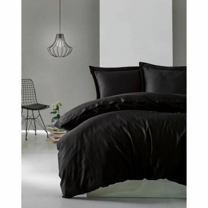 MEN8681875218435 Juego de cama Negro 100% Algodón Satén - Funda nórdica 220x240 cm y 2 fundas almohada 60x60 cm