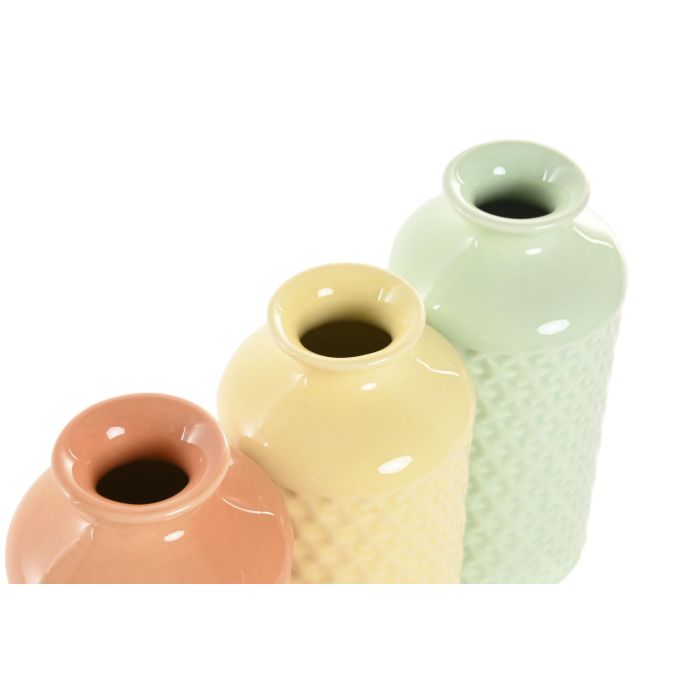 Jarron Basicos DKD Home Decor Beige Verde 9 x 19 x 9 cm (3 Unidades) 2