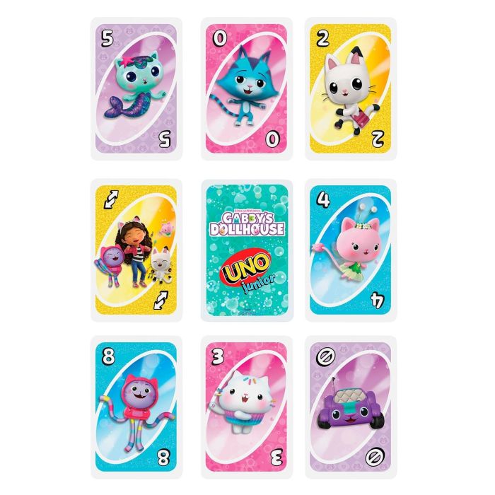 Mattel Games JLH17 Uno Junior La Casa de Gabby Juego de Cartas con 3 Niveles para Niños +3 Años 5