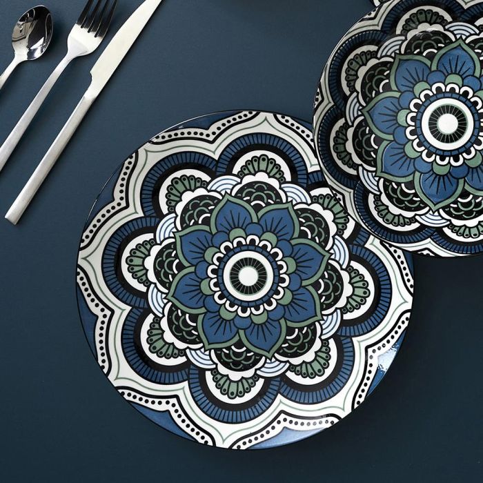 Home Deco Factory Mirage Plato Llano Mandala Azul Diámetro 26 cm 3 Home Deco Factory Mirage Plato Llano Mandala Azul Diámetro 26 cm 3