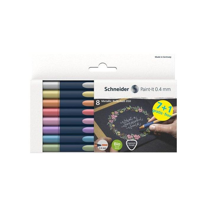 Roller T.Liq. Schneider Paint-It 050 Metallic 0,4Mm Estuche De 8 (Silver Metallic, Gold Metallic, Copper Metallic, Vintage Red Metallic, Rose Metallic, Frosted Violet Metallic, Polar Blue Metallic, Vintage Green Metallic)