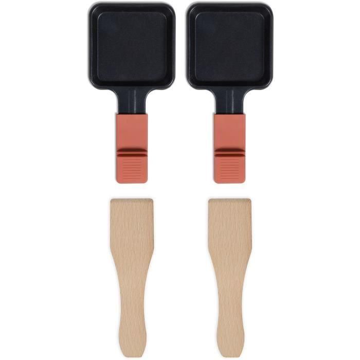 Livoo DOC310R Raclette Conectable para 2 Personas, 450W, Termostato Automático, Incluye 2 Espátulas de Madera y 2 Ollas Fondue 4