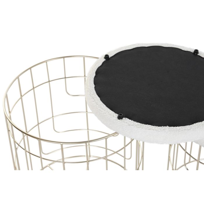 DKD Home Decor Reposapiés Moderno Dorado Blanco Metal Poliester 38 x 44 x 38 cm Set de 2 1