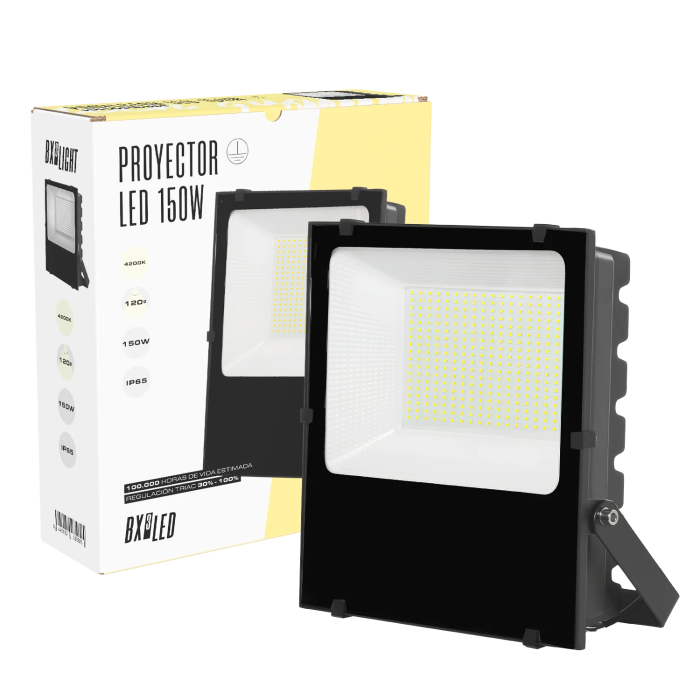 BX3 Proyector LED 150W IP65 Regulable TRIAC, Foco Exterior de Alta Potencia para Fachadas, 6000K, Modelo BX3-HVFL150W-FCW
