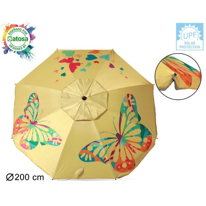 Atosa Sombrilla de Playa Reclinable de Aluminio con UPF 50+, Amarillo, 200 cm
