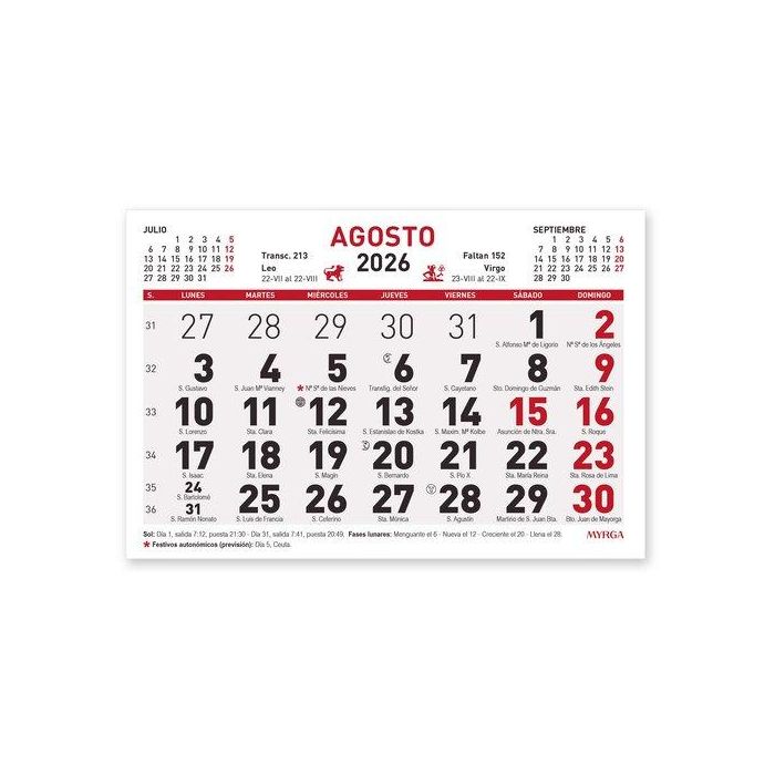 Calendario (2026) Faldilla Myrga Mensual 15X10,5