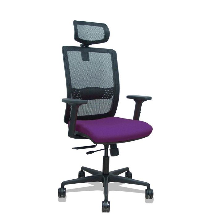 PIQUERAS Y CRESPO Silla Haches traslack malla negra asiento bali morado brazos 2D ruedas 65mm cabecero regulable PIQUERAS Y CRESPO Silla Haches traslack malla negra asiento bali morado brazos 2D ruedas 65mm cabecero regulable