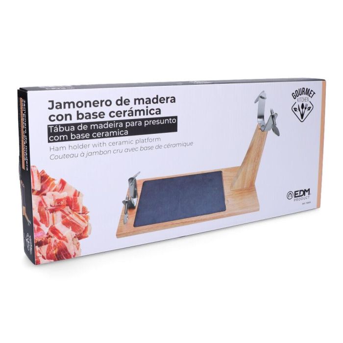 Gourmet Kitchen Jamonero Top Line de madera de caucho con base cerámica 43,8x19,5x30,5 cm 3