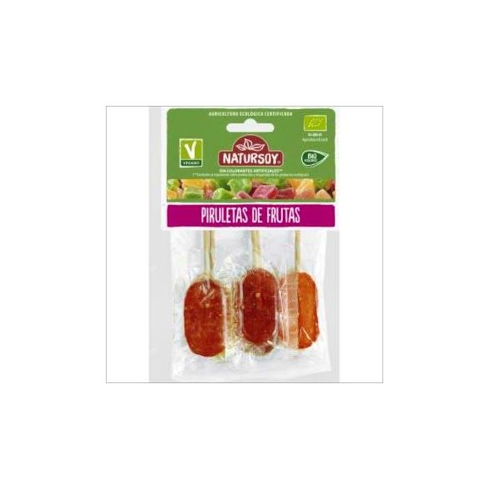 NATURSOY Piruletas surtidas 5 sabores: limón, naranja, frambuesa, manzana, grosella 62g Caramelo sin conservantes artificiales