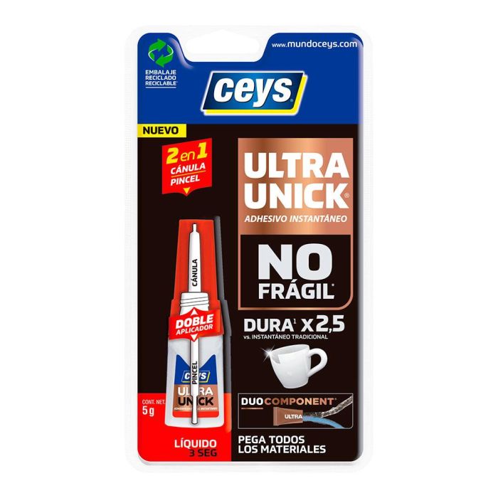 Ceys Adhesivo Universal Ultra Unick, Cánula/Pincel, Instantáneo 3 Seg, Ultra Fuerte, Transparente, 5g