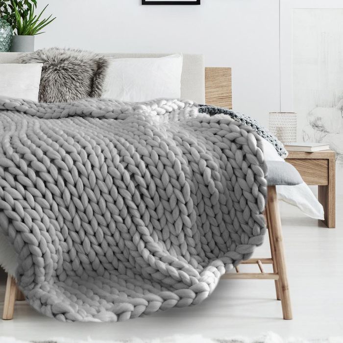 Home Deco Factory Manta De Punto Grueso Gris 150x120 cm 3