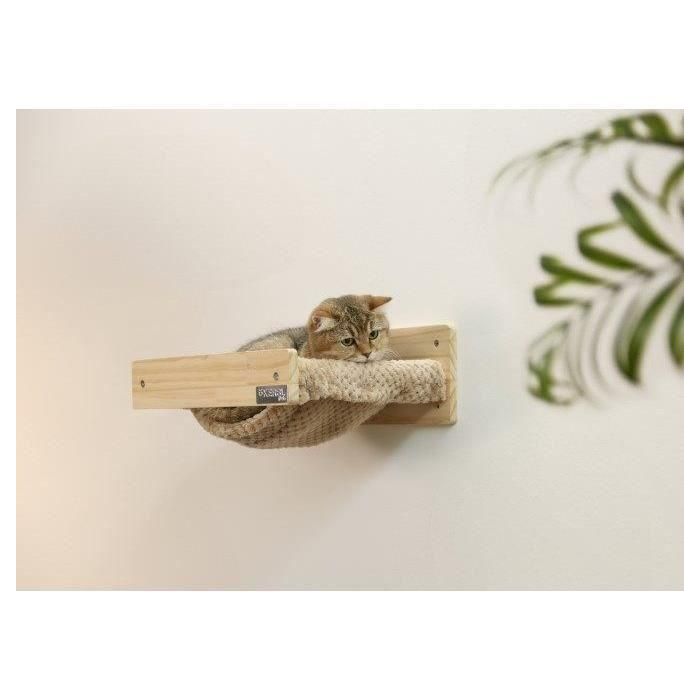 Hamaca de pared para gatos - KERBL - TIMBER - 38 x 33,5 x 16 cm - Madera maciza - Tejido de felpa 1