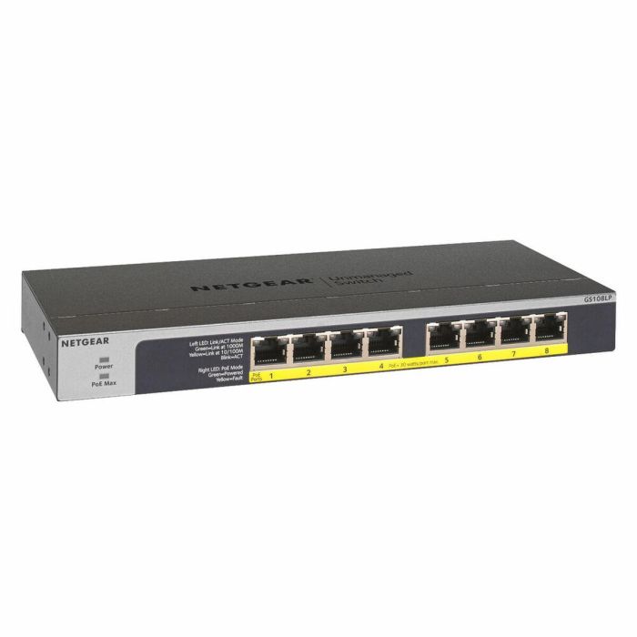 Netgear 8x 10/100/1000Mbps Gigabit Ethernet, 8 PoE+ ports, up to 30W per port, 60W Budget, 0.6kg, Fanless Netgear 8x 10/100/1000Mbps Gigabit Ethernet, 8 PoE+ ports, up to 30W per port, 60W Budget, 0.6kg, Fanless