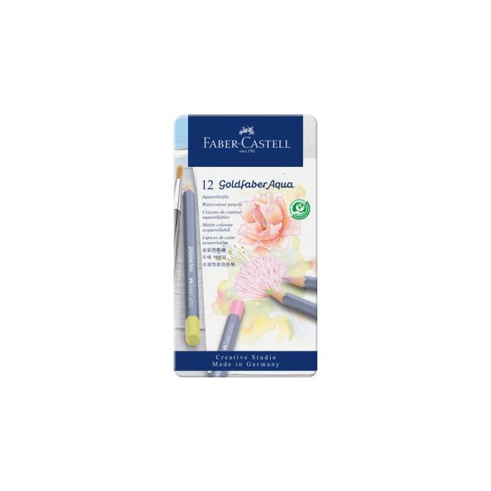 Estuche Metálico con 12 Lápices de Colores Pastel Acuarelables Goldfaber. Faber Castell 114622