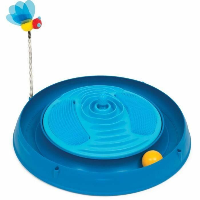 Cat It Juguete Interactivo 3 en 1 para Gatos: Circuito de Bolas, Banda de Masaje con Cepillos y Hierba Gatera - Ø 36 cm Azul