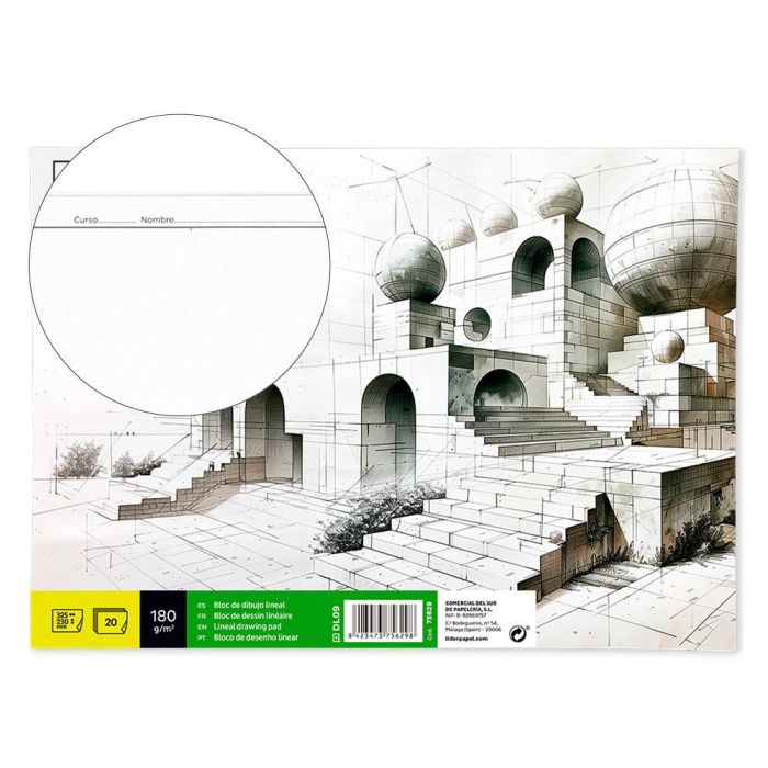 Bloc Dibujo Liderpapel Lineal Encolado 230x325 mm 20 Hojas 180 gr-M2 Con Recuadro