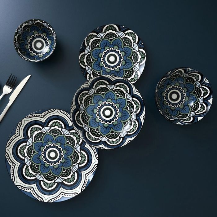 Home Deco Factory Mirage Plato Llano Mandala Azul Diámetro 26 cm 4 Home Deco Factory Mirage Plato Llano Mandala Azul Diámetro 26 cm 4